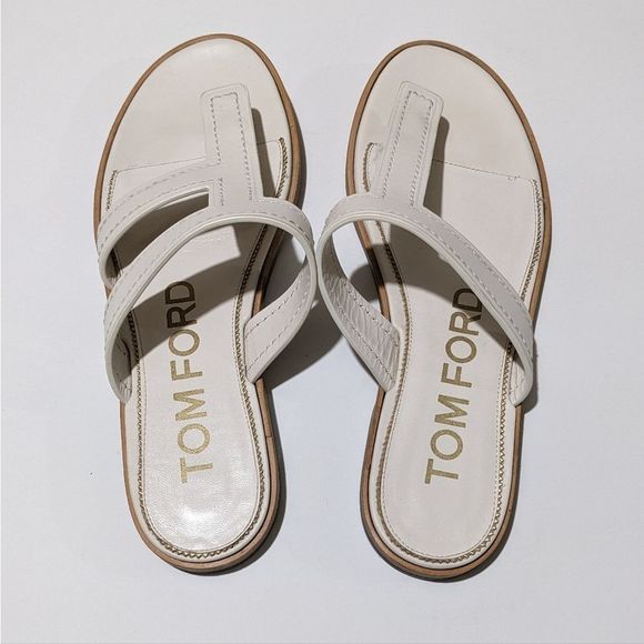 Tom Ford Leather Thong Monogram TF Sandals White Size 39 - Picture 8 of 16